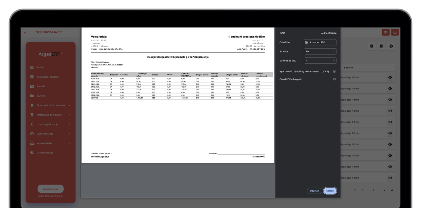 Rekapitulacija dnevnih prometa po načinu plaćanja