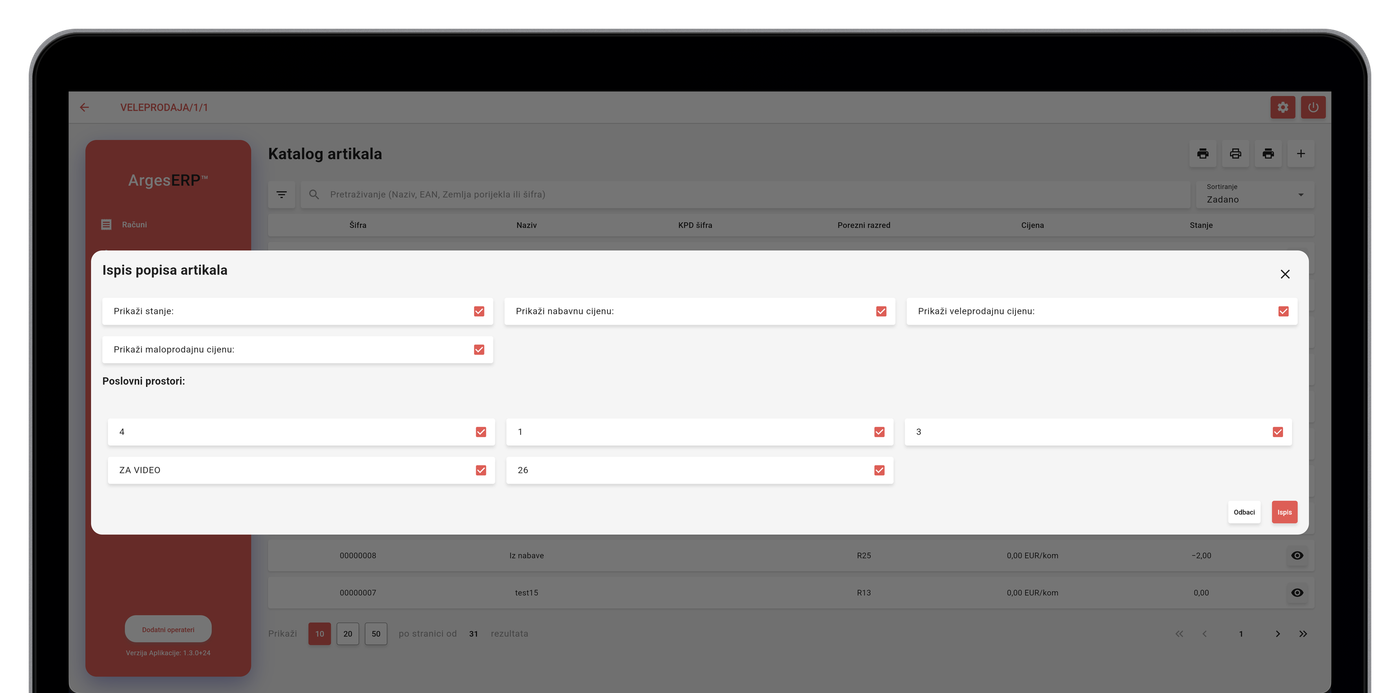 Ispis popisa artikala